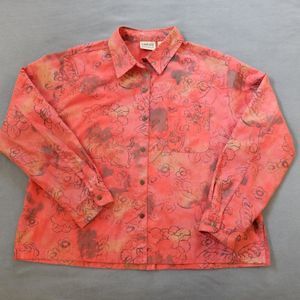 Chicos Womens Shirt Size 2 Red Pleather Faux Suede Polyester Button Down Artsy
